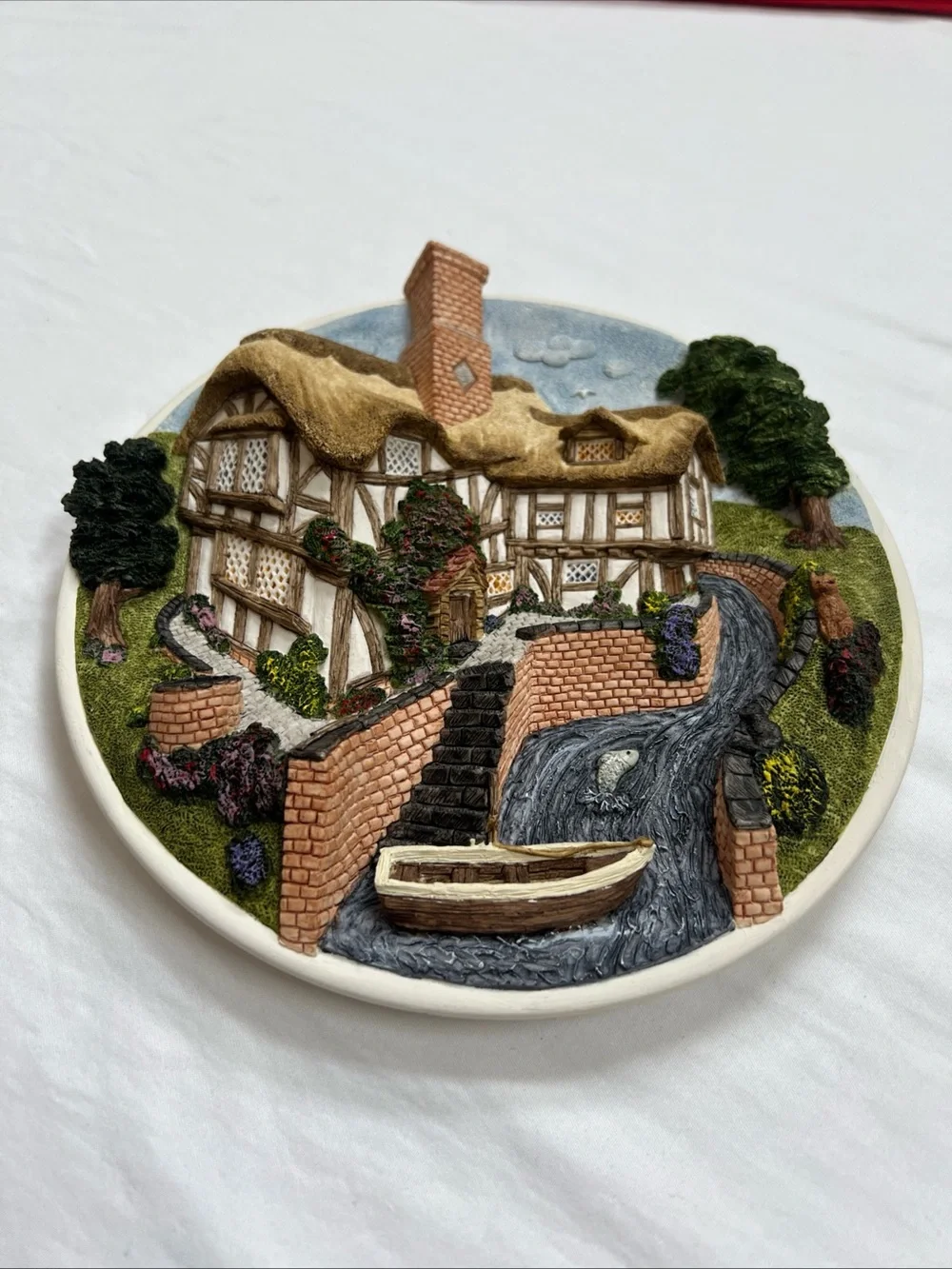 David Winters ON THE RIVERBANK Cottage Scene Hanging Plate Hand Made 1992 VTG